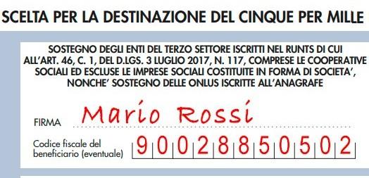 Scelta per la destinazione del 5 per mille